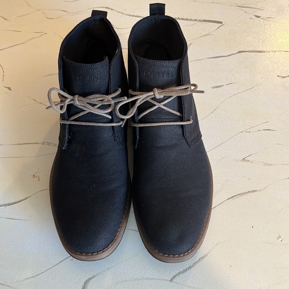 Perry Ellis Black with light brown laces, high top dress shoes, size 10 - Picture 2 of 4